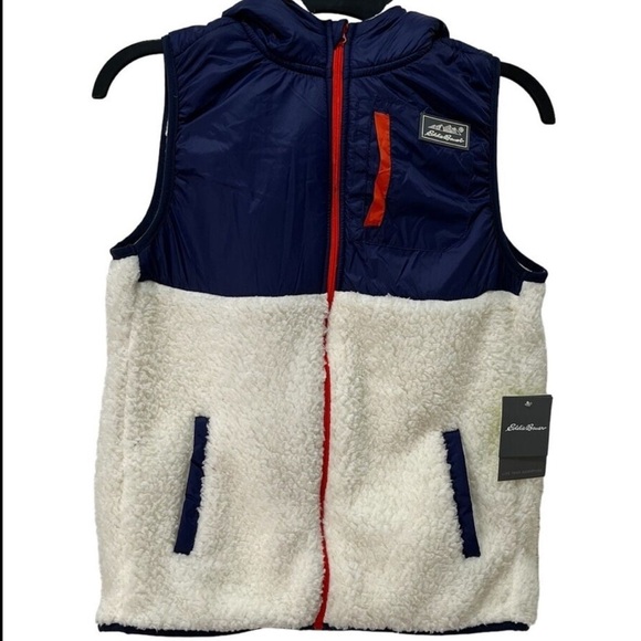 Eddie Bauer Vest Shearling Cream soft Fleece Hooded Outerwear Unisex New Size 5 - Picture 10 of 10